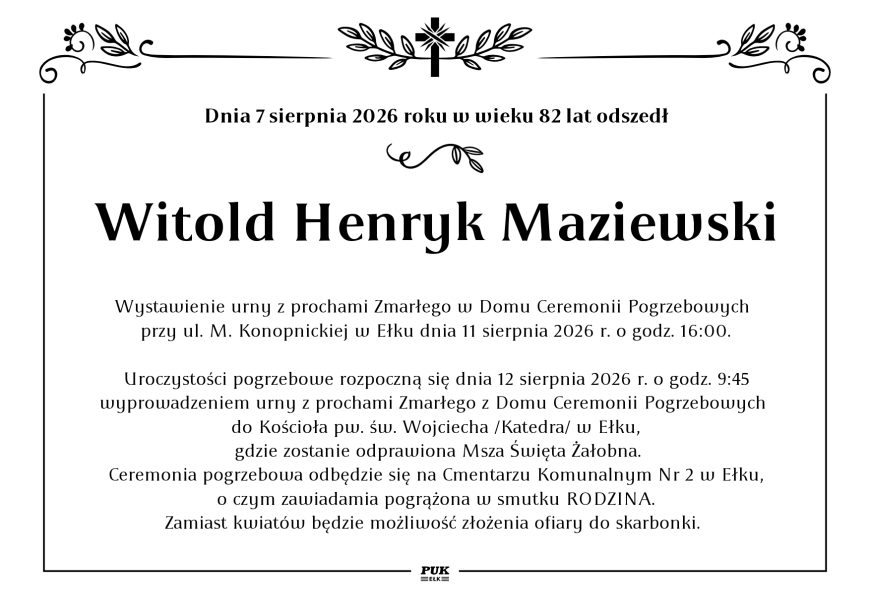 Witold Maziewski - nekrolog